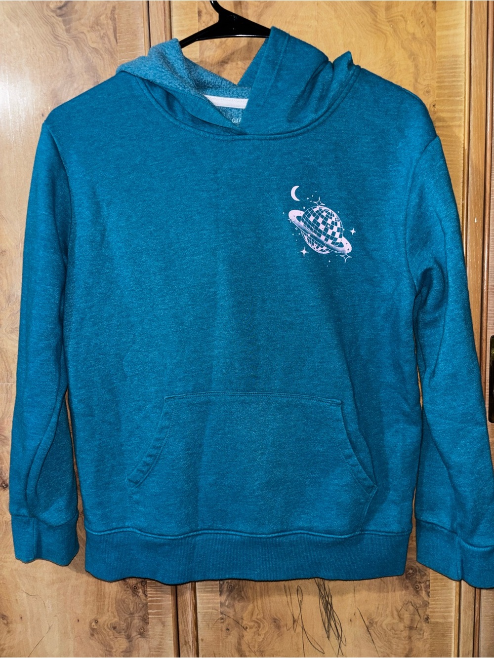 Teal Graphic Space Hoodie Sweatshirt - girls size XL (14)